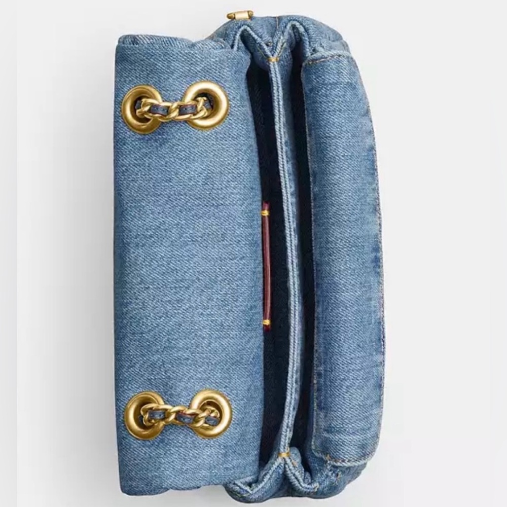 Coach 20 Tabby Quilted Denim Shoulder Bag with blue and gold Hardware - Picture 3 of 14